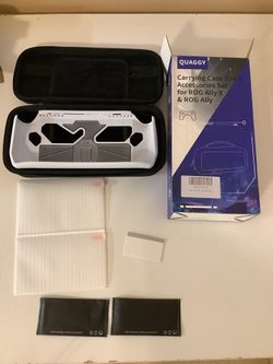 QUAGGY Carrying Case 3 in 1 Accessories Set Compatible with ROG Ally X 2024, Large Carry Case Bag fit for Charger,【Soft Silicone Protective Cover+2 Sc