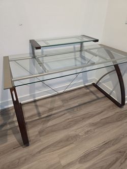 Glass Top Computer Desk with Monitor Riser