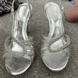 Silver Sparkly Strappy Heels Sz 6.5