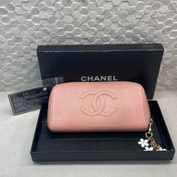 CHANEL Pink Caviar Leather Zip-around Wallet