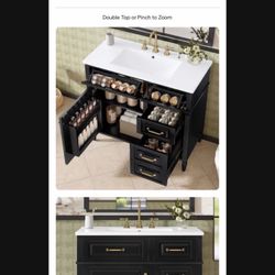 36-inch Black Bathroom Vanity with Gold Hardware