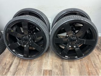 NEW 24 inch gloss black trailblazer ss wheels wrapped in lexanis 275/30r24