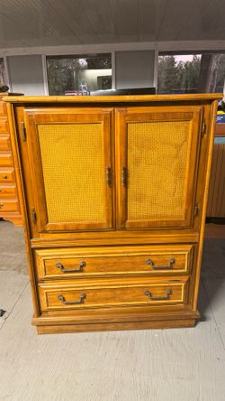 Vintage Faux Bamboo and Cane Armoire Dresser
