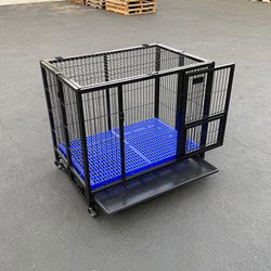 (Brand New) $120 Folding Dog Cage 37x25x33” Heavy Duty Single-Door Kennel w/ Plastic Tray 