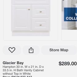 Glacier Bay Hampton 30 in. W x 21 in. D x 33.5 in. H Bath Vanity Cabinet without Top in White