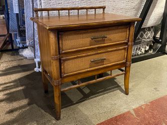 Mid-Century Faux Bamboo 2-Drawer Side Table
