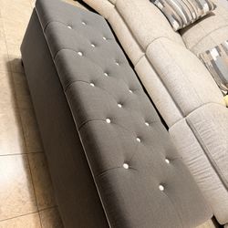 Large Gray Tufted Storage Bench / Ottoman 