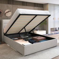 🏷️️ NEW Queen Size Upholstered Platform Bed Frame with Underneath Storage