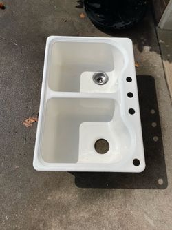 33” White Cast Iron Double Bowl Kitchen Sink – Drop-In – Heavy Duty