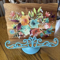 Pioneer Woman 11-inch Acacia Wood Floral Recipe Cookbook Holder Stand ~ Retired
