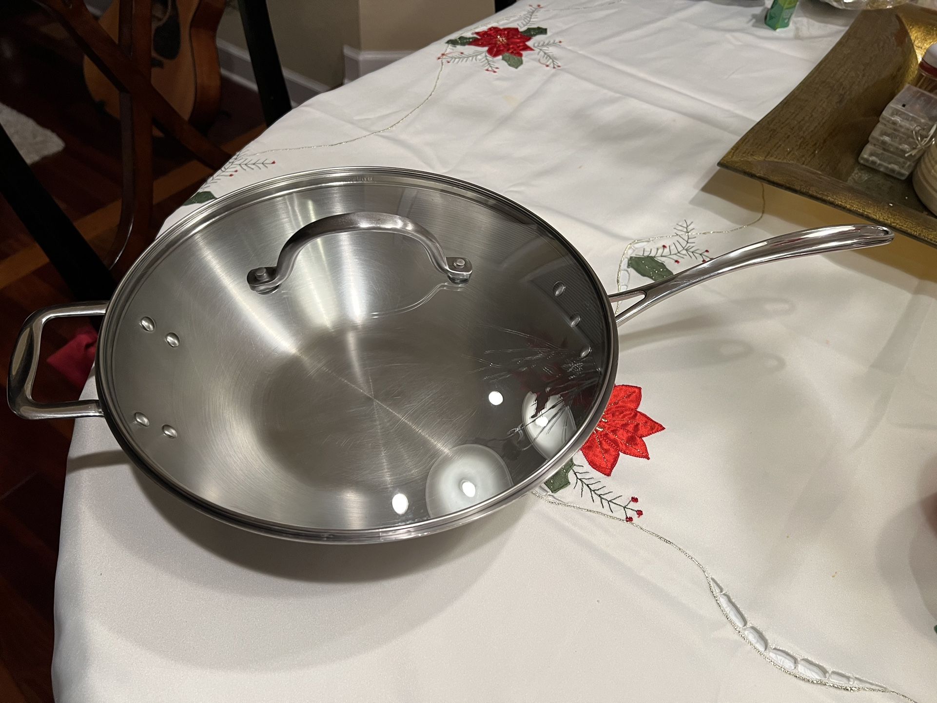 Calphalon Stainless Steel 12-Inch Wok Stir Fry Pan with Cover