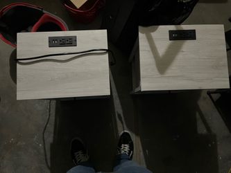 Set of 2 Nightstands with Charging Station & Storage Drawer