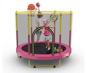 NEW! 72" Trampoline for Kids with Net ,6 FT Indoor & Outdoor Small Toddler Trampoline with Basketball Hoop & Dart Board for Ages 1-8, Birthday Gifts f
