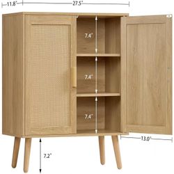 🥨Storage Cabinet with 2 Shelves, Rattan Cabinet with 2 Doors, Sideboard Buffet Cabinets with Storage for Living Room, Dining Room, Entryway, Natural,