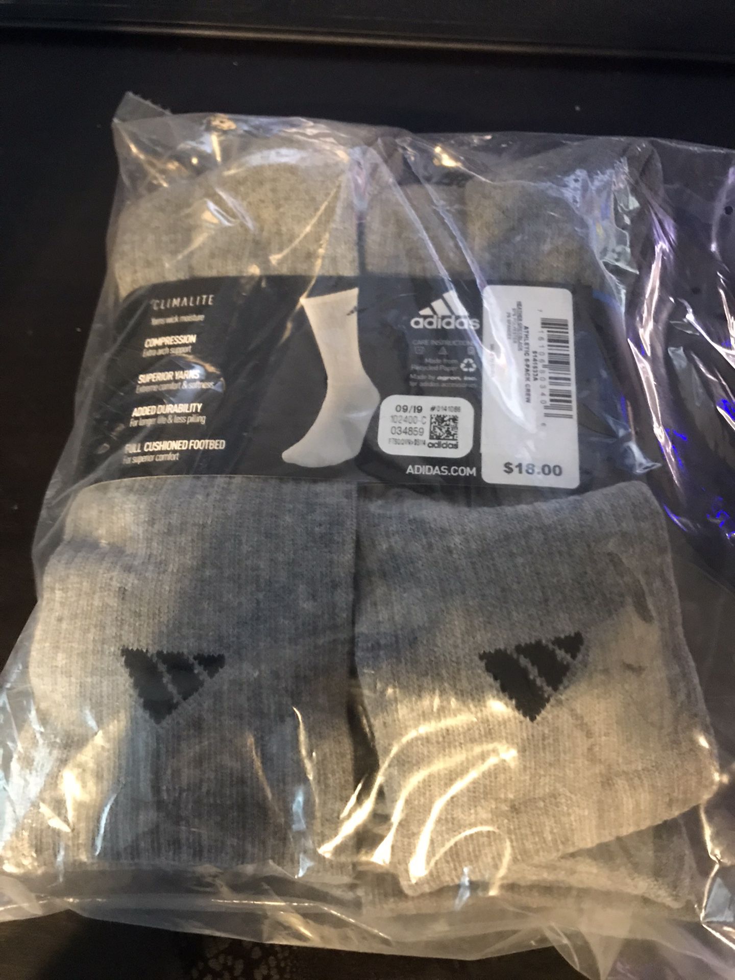 New Adidas gray crew socks size 6-12