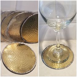 Vintage New Anthropologie Electroplated Gold Coasters Set Of 8