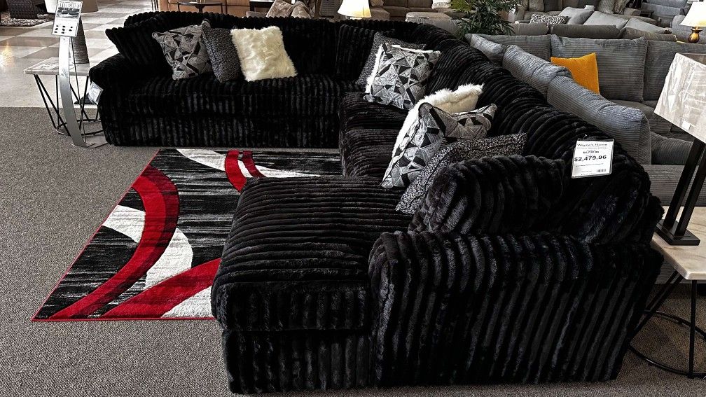 AP 🎉 Special, Black Corduroy Cozy Sectional Couch With Chaise// Fast Delivery & Financing