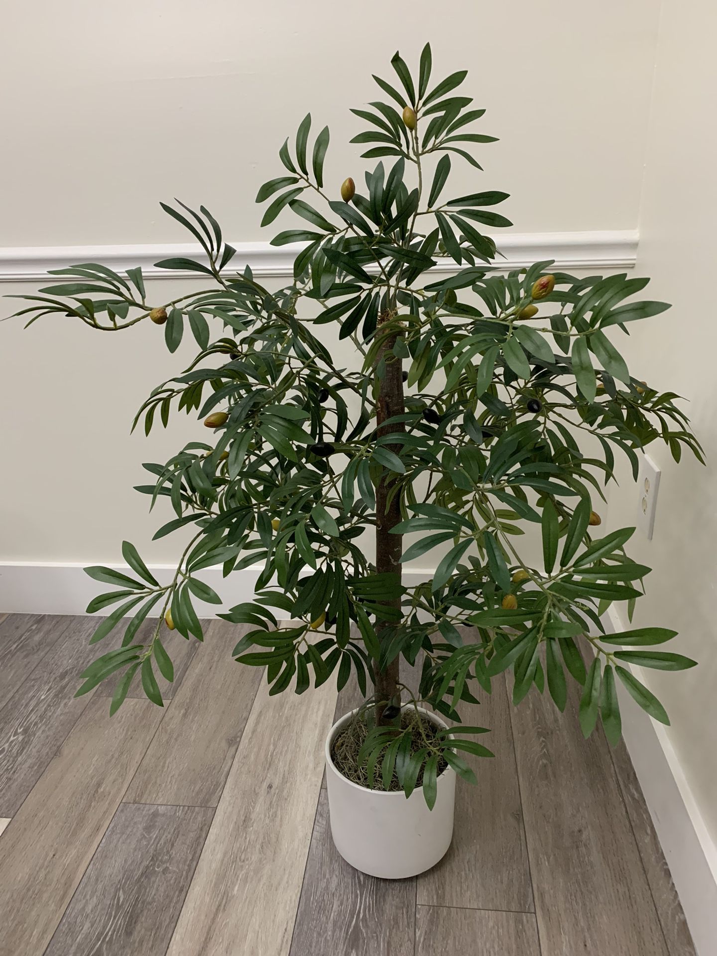 Artificial Olive Plant With White Pot  Realistic Fruit With Brunches  