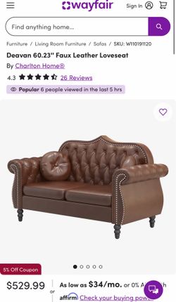 Deavan 60.23" Faux Leather Loveseat