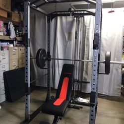 Power Cage with Bench, Olympic Barbell, 140lbs