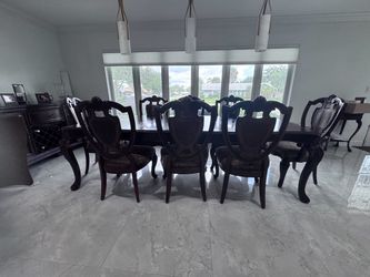 Dining Room Table with 8 Chairs, Leaf Insert, and Table Pads