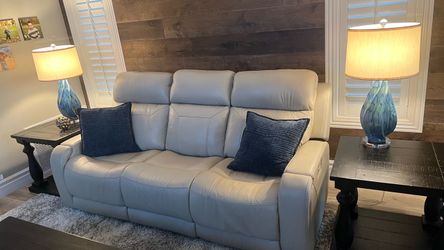 Leather Sofa and Recliner -Kona Immersive Audio Power in Ivory