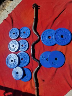 1" HOLE  EZ-CURL BAR AND 62LBs.  
4-7.5s  4-5s. . 4-3s 
11525 S HALSTED /7111.S WESTERN 
65$  CASH ONLY AS IS.
