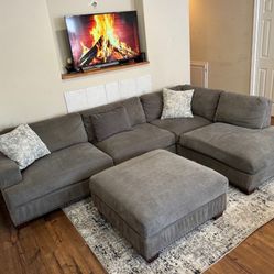 Gray Sectional Sofa + Ottoman