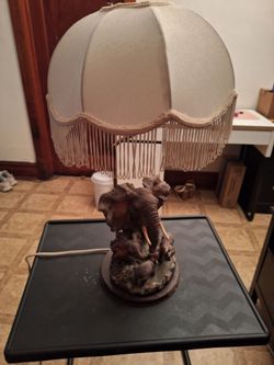 Elephant Figurine Table Lamp with Fringe Shade