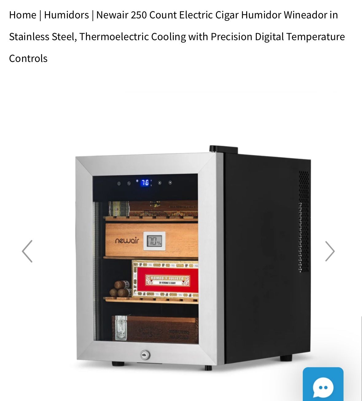 Newair 250 Count Electric Cigar Humidor Wineador in Stainless Steel
