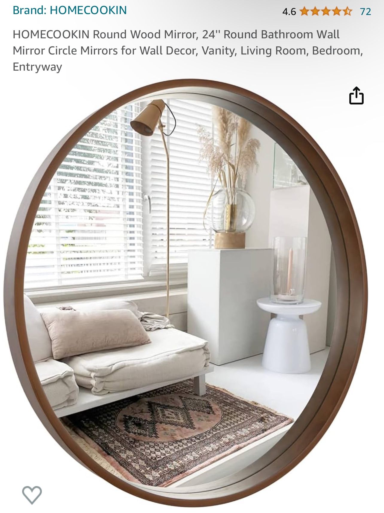 Round Wood Mirror, 24'' Round Bathroom Wall Mirror Circle Mirrors for Wall Decor, Vanity, Living Room, Bedroom, Entryway-new
