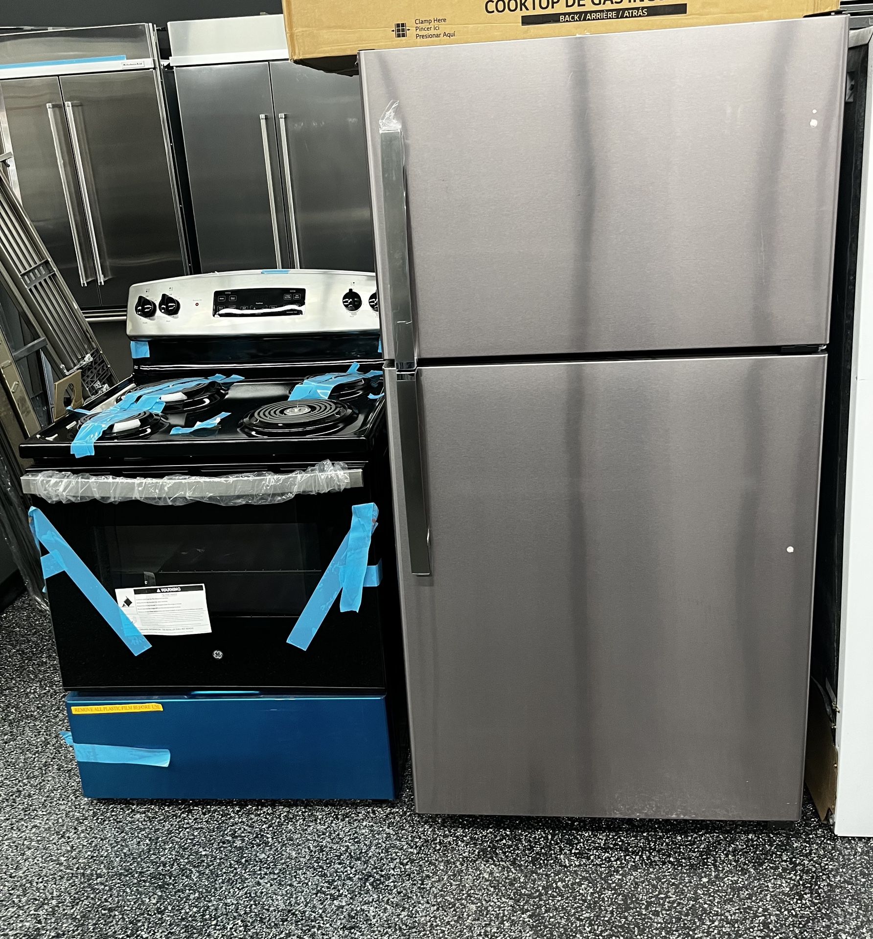 GE Stainless Steel Refrigerator And Range Bundle 