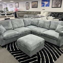 Dark Gray Sofa Sectional w/ Ottoman 