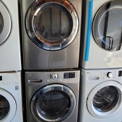 Kenmore Front Loading Washer And Stackable Gas Dryer Set With Steam In Stainless Steel 