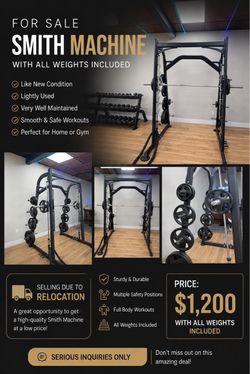 Smith Machine + Full Weight Set – $1,200