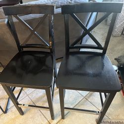 Two Black Wood  Bar Stools 26” 