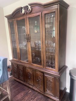 Large Vintage Wood China Cabinet Hutch