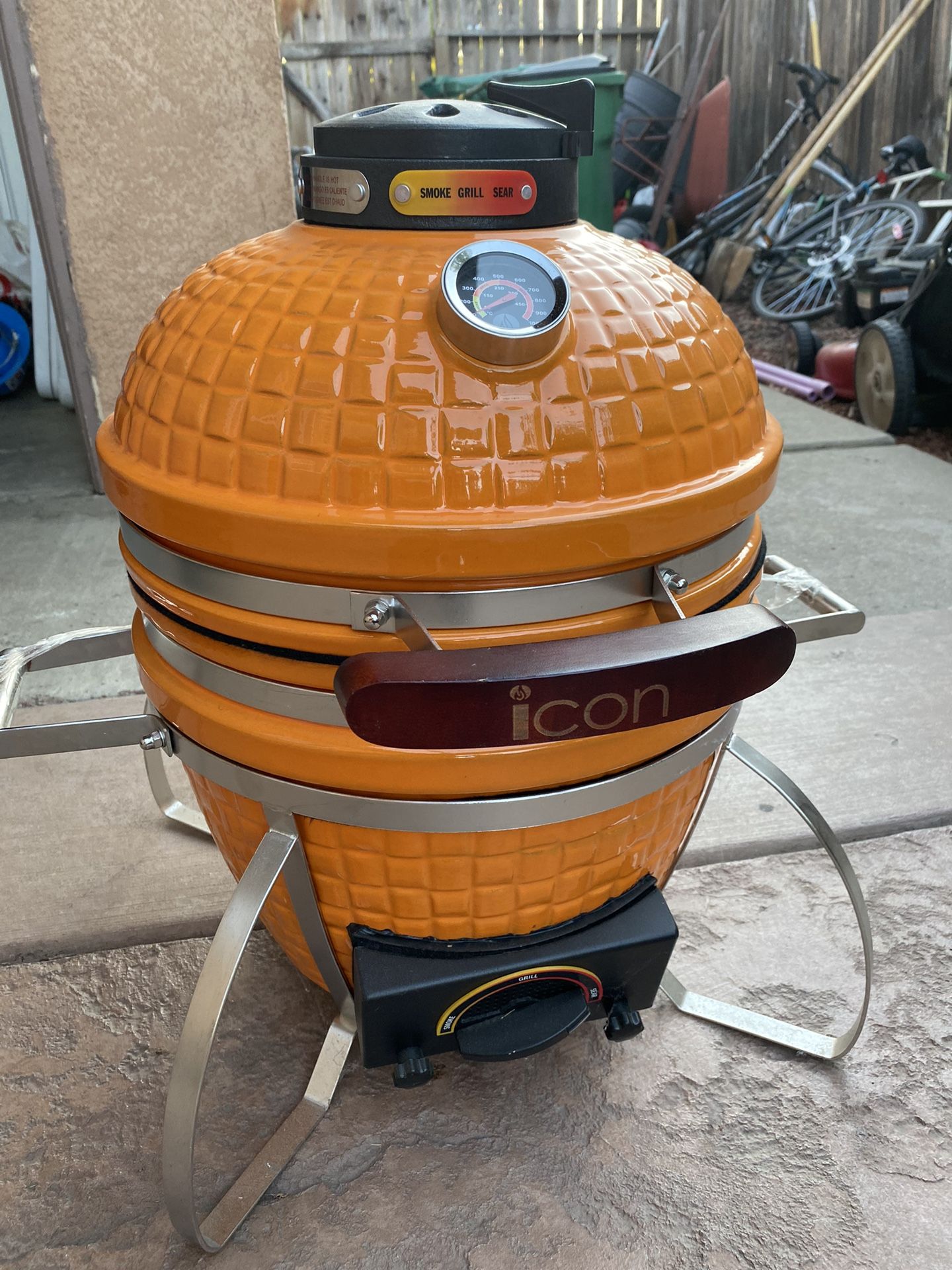 Icon Grills CG101ORANGE 22" 100 Series Table Top Kamado Grill with 217 sq. in. Cooking Area Pull-Out Ash Drawer Color-Coded HeatZone Controls and Lava