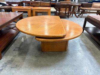 Natural Finish Wooden Rotating Surface Coffee Table with Pedestal Base