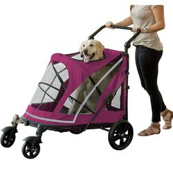 Pet Gear NO-Zip Pet Stroller with Dual Entry, Push Button Zipperless Entry for Single or Multiple Dogs/Cats, Pet Can Easily Walk in/Out