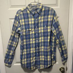 Polo Ralph Lauren Blue Yellow Plaid Long Sleeve Button Up Shirt Size Large