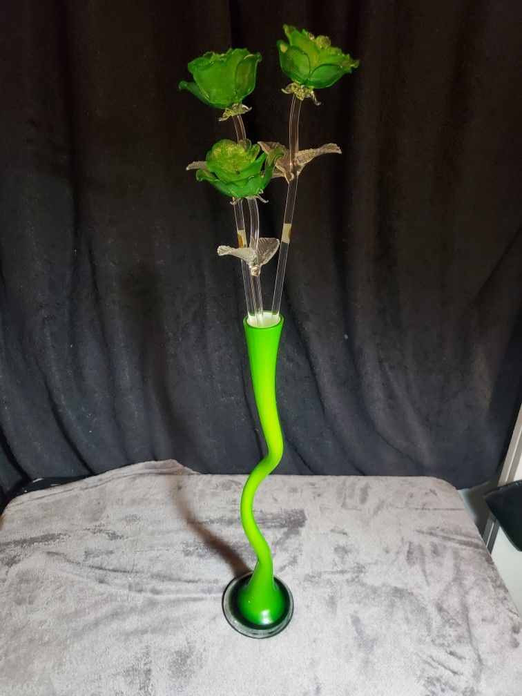 NEW Waterford Crystal Fleurology Rose in GREEN Color 15" Sculpture