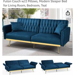 Teal blue Velvet Couch And Chair W/ Stool
