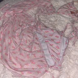 Medium SHEIN Strawberry Bikini With Top And Skirt Cover 