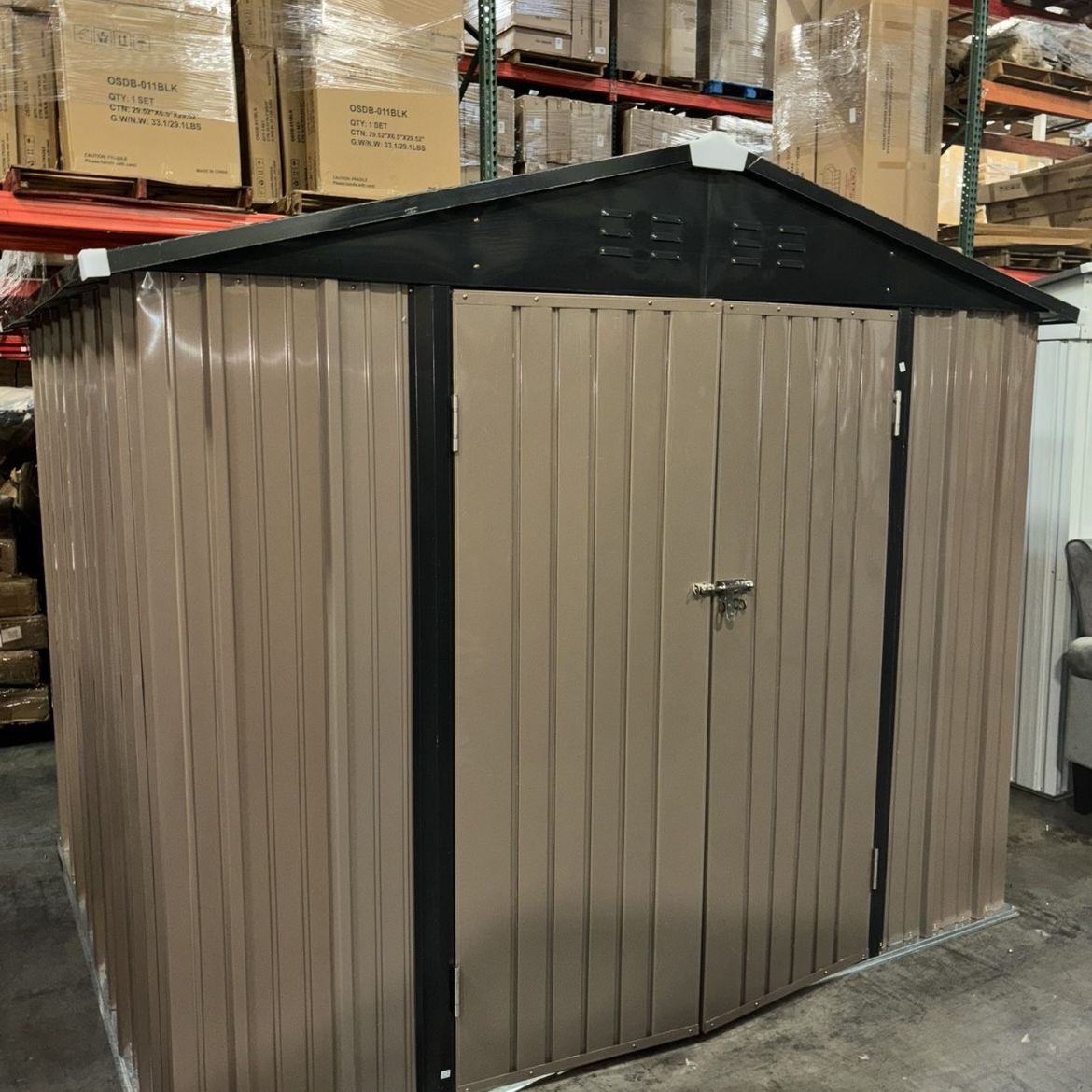 (Brand New inboxes need assemblies:) D6FTxW8FTxH6.3FT Metal Brown Storage Shed Yard Lawn Garden Outdoor Backyard 6x8 Storage