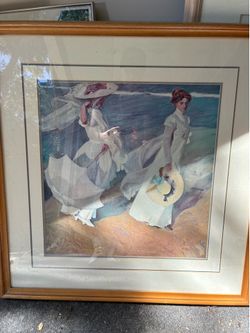 Beautiful art print two women at the seashore