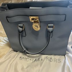 Michael Kors Large Hamilton Satchel Bag Light Blue 