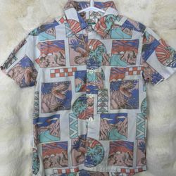 Boys Multicolor Dinosaur Short Sleeve Button-Up Shirt Collared Casual Summer