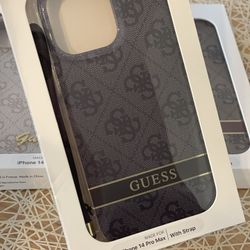 GUESS iPhone 14 pro max black logo case with strap NWT