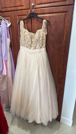 Elegant Champagne Lace & Tulle Formal Dress – Camille La Vie (Size 14)